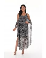 Frank Lyman Black/Beige Animal Print Cape Dress Style 246208U