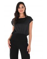 Frank Lyman Black Short Sleeve Top with Fitted Waist Style 246388