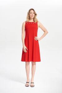 Joseph Ribkoff Lipstick Red Grommet Detail A-line Dress Style 211244