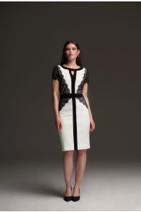 Joseph Ribkoff Black/Vanilla Lace Detail Dress Style 213118