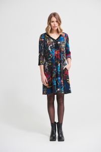 Joseph Ribkoff Black/Multi A-Line Dress Style 213677