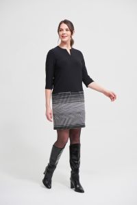 Joseph Ribkoff Silver/Black Jacquard Knit Dress Style 213694