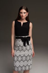 Joseph Ribkoff Black/White Lace Motif Dress Style 213717