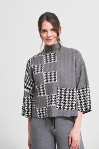 Joseph Ribkoff Black/Vanilla Houndstooth Sweater Style 213912
