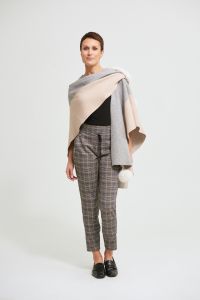 Joseph Ribkoff Oatmeal/Grey Faux Fur Cape Sweater Style 213944