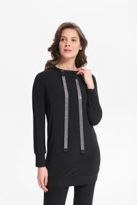 Joseph Ribkoff Rhinestone Black Long Sweatshirt Style 214232