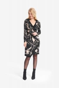 Joseph Ribkoff Black/Sand Wrap Front Dress Style 214290