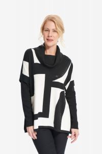 Joseph Ribkoff Black/Vanilla Geometric Jacquard Sweater Style 214930