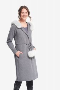 Joseph Ribkoff Light Grey Faux Fur Trim Coat Style 214942 - Main Image