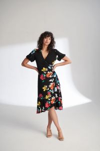 Joseph Ribkoff Black/Multi Floral Wrap Dress Style 221068 - Main Image