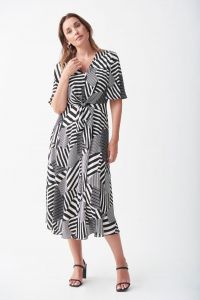 Joseph Ribkoff Black/Vanilla Patchwork Dress Style 221130 - Main Image
