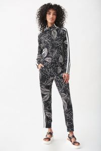 Joseph Ribkoff Black/Vanilla Palm Tree Print Zip-Up Jacket Style 221201