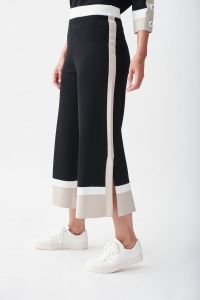 Joseph Ribkoff Black/Vanilla/Moonstone Color-Block Knit Pants Style 221917