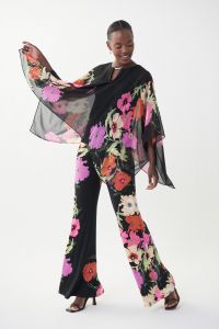 Joseph Ribkoff Black/Multi Floral Poncho Top Style 222270-main