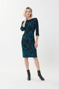 Joseph Ribkoff Lagoon/Black Floral Print Dress Style 223230