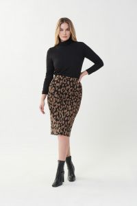 Joseph Ribkoff Black/Camel Animal Print Skirt Style 223239-main