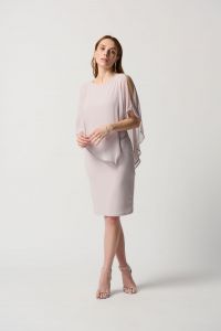 Joseph Ribkoff Mother of Pearl Chiffon And Silky Knit Sheath Dress Style 223762