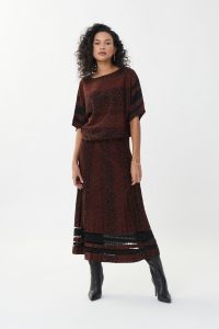Joseph Ribkoff Black/Brown Jacquard Skirt Style 223960
