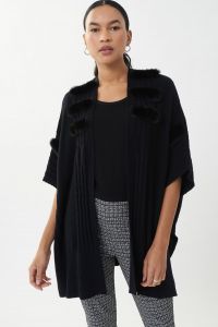 Joseph Ribkoff Black Cover Up with Faux Fur Detail Style 223969