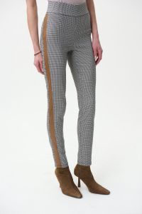 Joseph Ribkoff Black/Beige/White Jacquard Leatherette Pants Style 224074