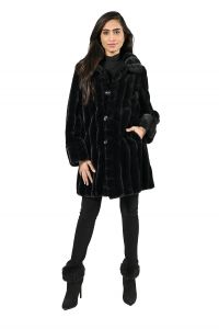 Frank Lyman Black Reversible Faux Fur Coat Style 224530U