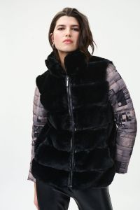 Joseph Ribkoff Black/Taupe Faux Fur Coat Style 224939