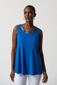 Joseph Ribkoff Blue Oasis Silky Knit Sleeveless Top Style 231058