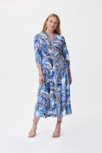 Joseph Ribkoff Vanilla/Multi Paisley Dress With Shoulder Shirring Style 231100