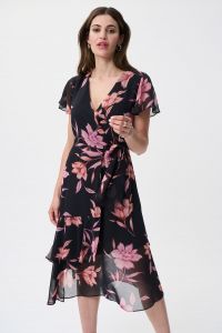 Joseph Ribkoff Black/Multi Wrap Dress Style 231255