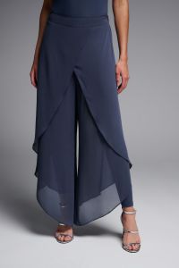 Joseph Ribkoff Midnight Blue Chiffon And Silky Knit Wide-Leg Pants Style 231737
