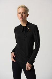 Joseph Ribkoff Black Long-Sleeve Bow Neck Top Style 233132