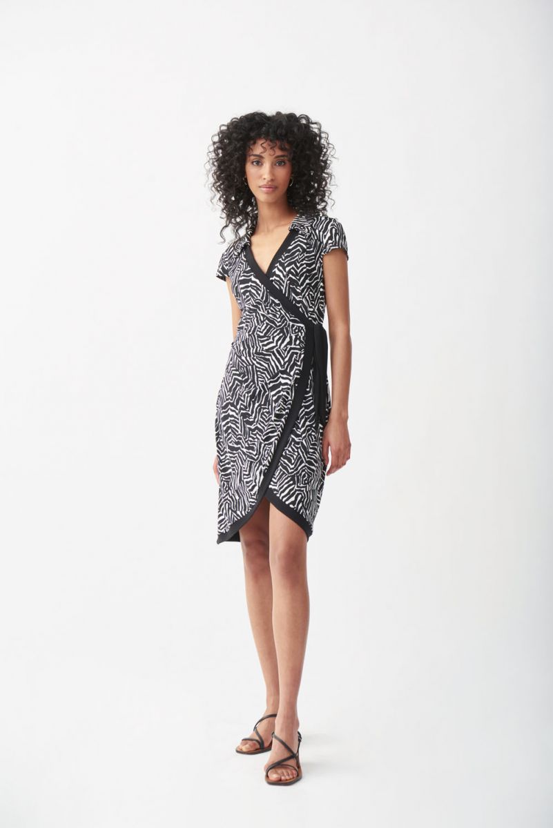 Joseph Ribkoff Black/Vanilla Zebra Print Dress Style 221356