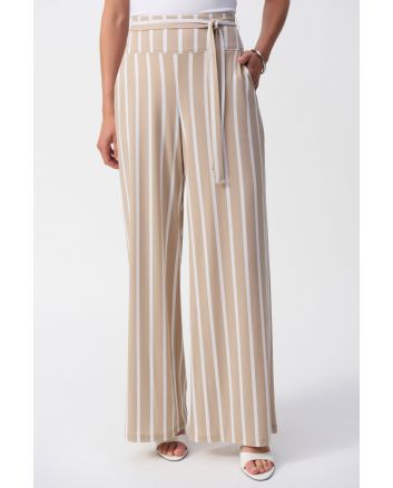 Joseph Ribkoff Dune/Vanilla Striped Silky Knit Wide-Leg Pants Style 241135.