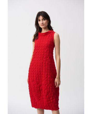 Joseph Ribkoff Radiant Red Textured Sleeveless Cocoon Dress Style 241204