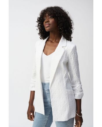 Joseph Ribkoff White Woven Jacquard Boxy Blazer Style 242034.