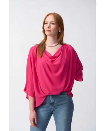 Joseph Ribkoff Geranium Georgette High-Low Boxy Top Style 251026