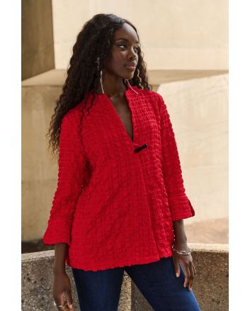 Joseph Ribkoff Radiant Red Bubble Jacquard Trapeze Jacket Style 251034