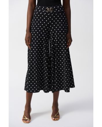 Joseph Ribkoff Black/Vanilla Dot Print Pull-On Culotte Pants Style 251040