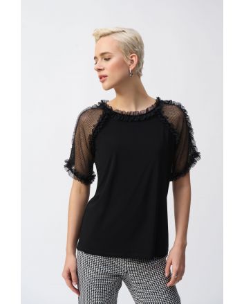 Joseph Ribkoff Black Silky Knit And Mesh Top Style 251054