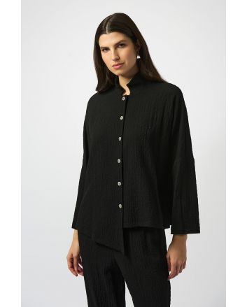 Joseph Ribkoff Black Seersucker Asymmetrical Boxy Jacket Style 251058