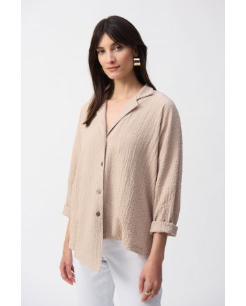 Joseph Ribkoff Parchment Seersucker Asymmetrical Boxy Jacket Style 251058