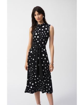 Joseph Ribkoff Black/Vanilla Dot Print Fit And Flare Dress Style 251066