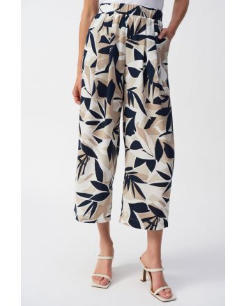 Joseph Ribkoff Vanilla/Multi Tropical Print Culotte Pants Style 251072