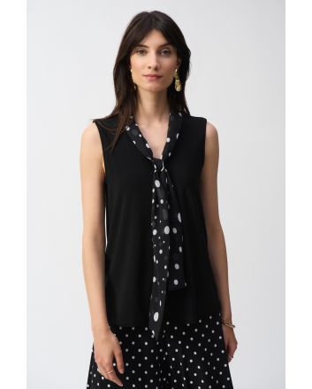 Joseph Ribkoff Black/Vanilla Top With Dot Tie Style 251078