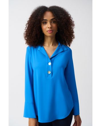 Joseph Ribkoff Coastal Blue Straight Top With Button Detail Style 251079