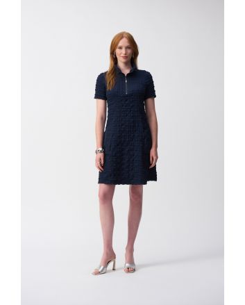 Joseph Ribkoff Midnight Blue Bubble Jacquard A-Line Dress Style 251084