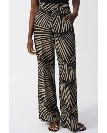 Joseph Ribkoff Black/Dune Gauze Tropical Print Wide-Leg Pants Style 251085.