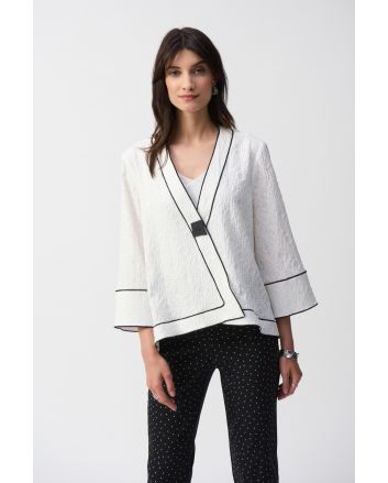 Joseph Ribkoff White/Black Jacquard Woven Swing Jacket Style 251090.