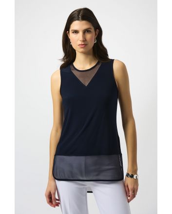 Joseph Ribkoff Midnight Blue Sleeveless Top with Mesh Style 251091