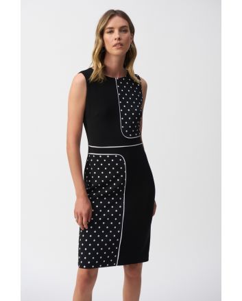 Joseph Ribkoff Black/Vanilla Dot Print Sleeveless Sheath Dress Style 251094